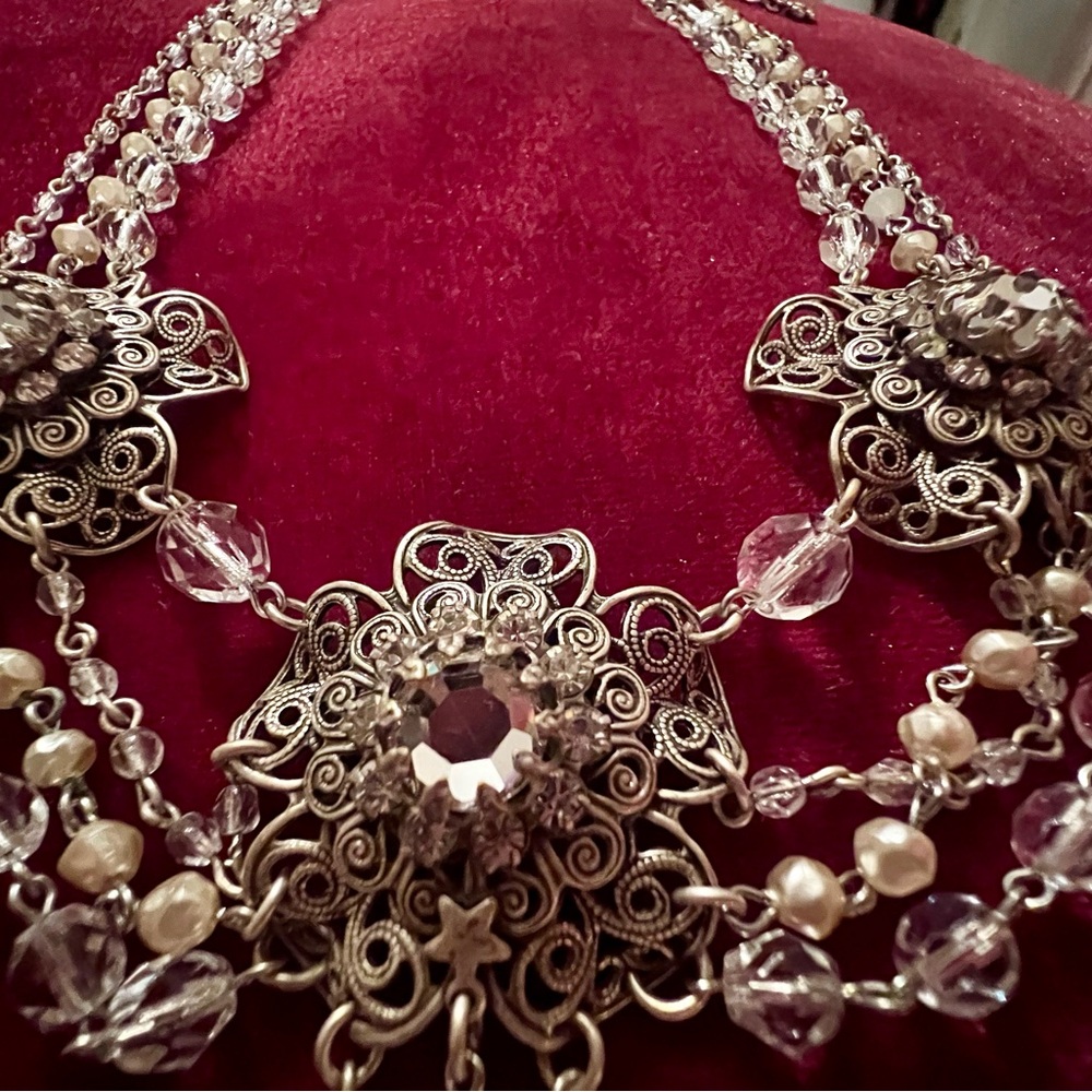Vintage Kirk’s Folly Elegant Silver and Crystal Necklace